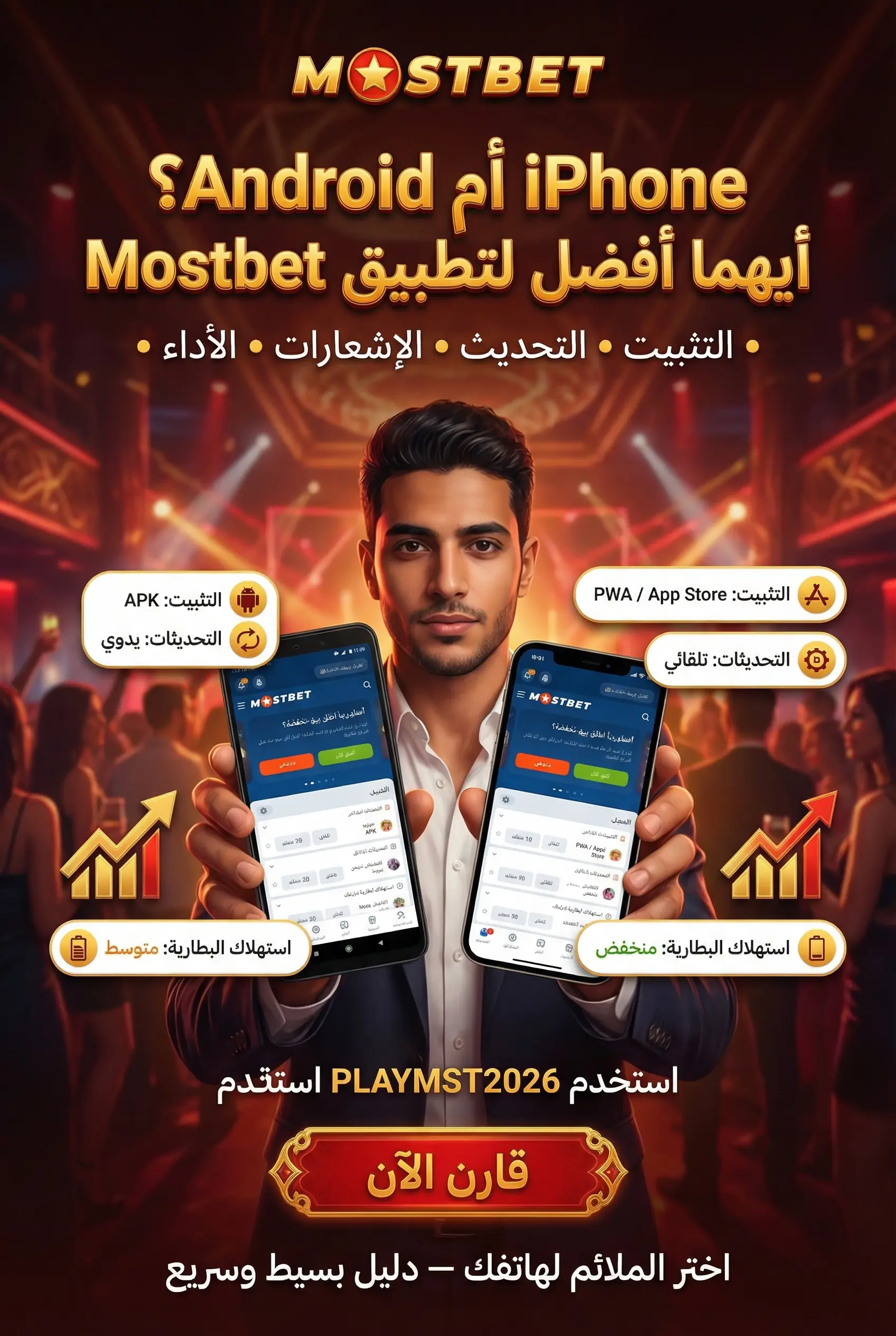 الفرق بين تطبيق Mostbet Android وiOS