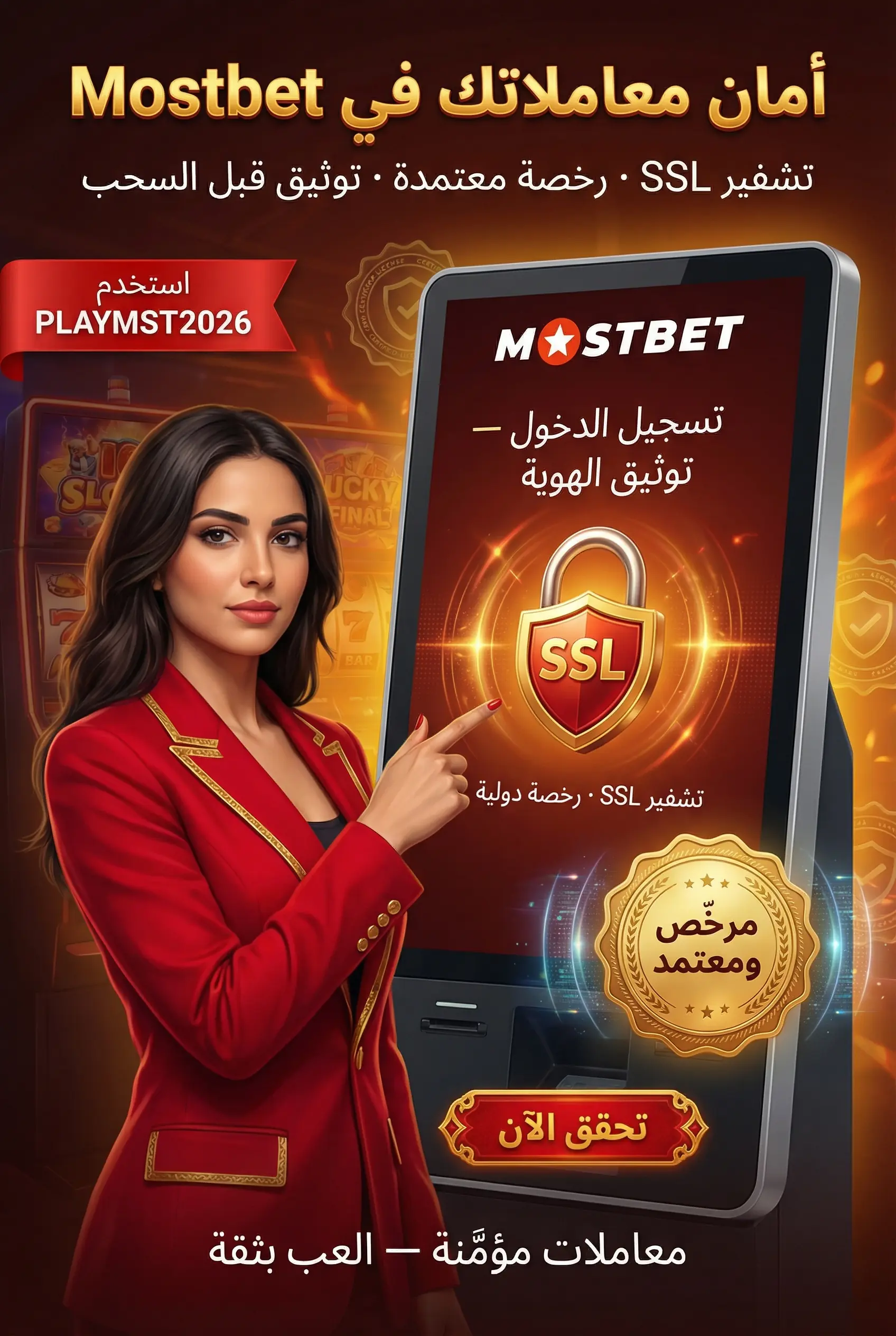 صورة عمودية لأمان المعاملات في Mostbet