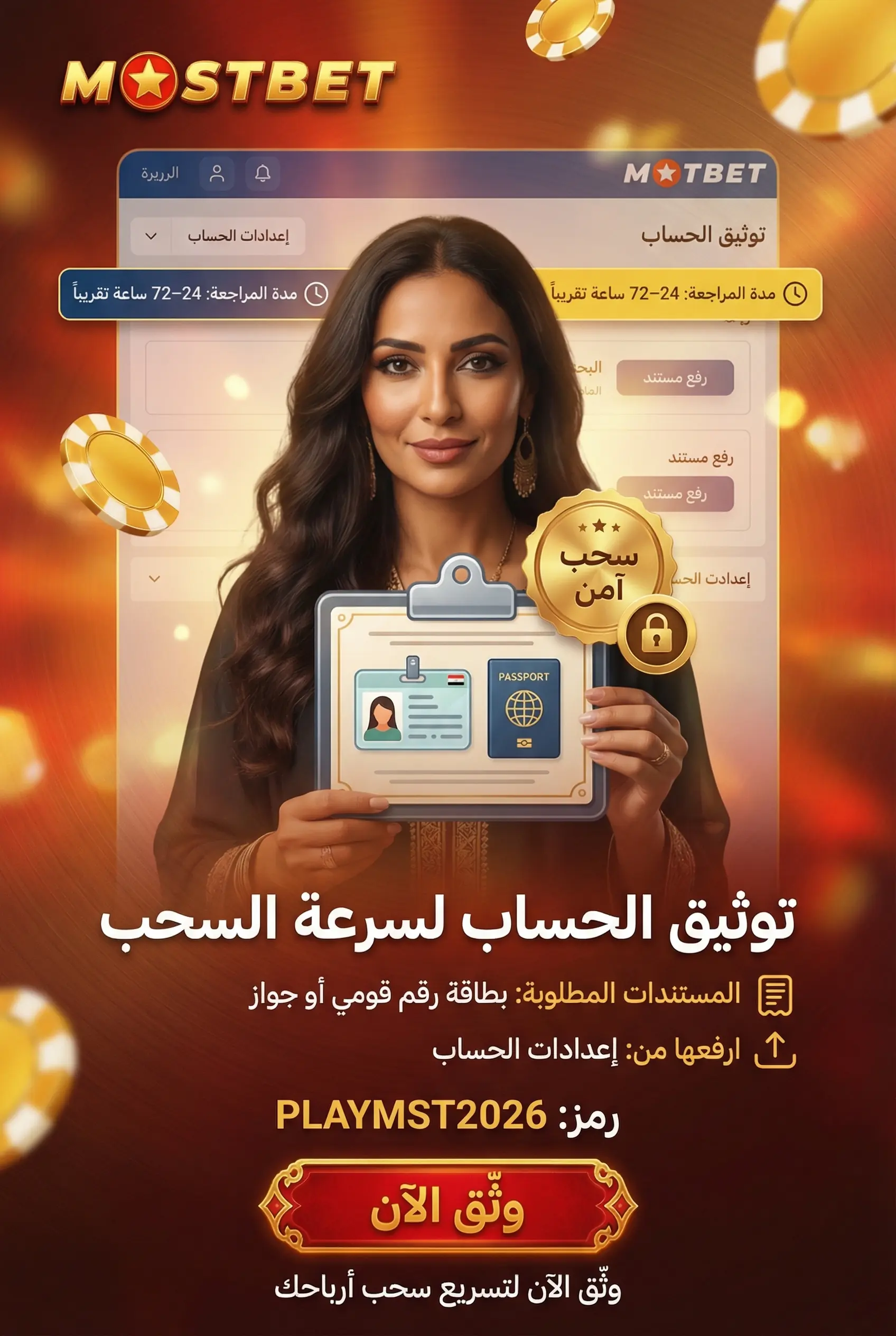 مستندات توثيق الحساب والأمان في Mostbet